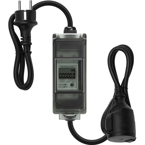 Compteur électrique numérique mobile 230 V Le compteur KWH mobile d'extérieur étanche IP65 calibré et avec fonction de réinitialisation Câble flexible en caoutchouc pour camping-cars (1/5)