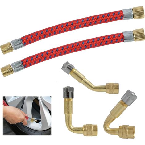 5Pcs Rallonge De Valve, Adaptateur Laiton 45°90°135°, Extension Caoutchouc 110mm, Pour Voiture Moto Vélo (1/5)