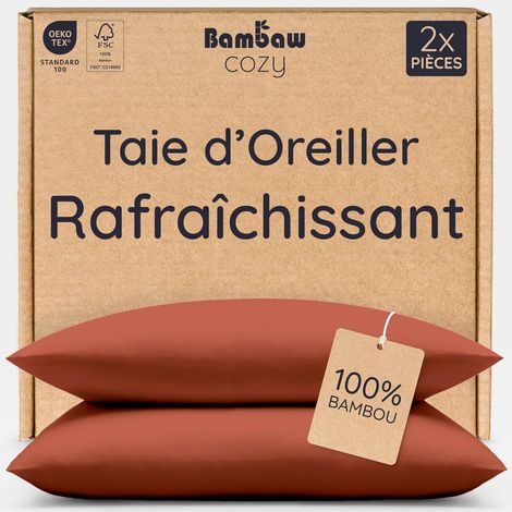 Taie Oreiller Bambou 40x60 cm, Lot de 2, Taie Oreiller Rafraichissante, Anti Acarien, Anti-Transpiration et Hypoallergénique, Délicate pour Les Cheveux et la Peau, Drap en Bambou (Terracotta) (1/5)