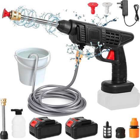 Nettoyeur Haute Pression, Nettoyeur Haute Pression sur Batterie, Nettoyeur Haute Pression sans Fil avec 2 24V Batteries et Tuyau de 5M, Pistolet Haute Pression pour Lavage et Arrosage de Voiture (1/5)