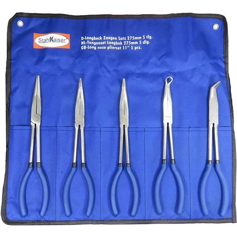 SET 5pz PINZE EXTRA LUNGHE 275mm PUNTE DRITTA PIEGATA MECCANICO STAHLKAISER