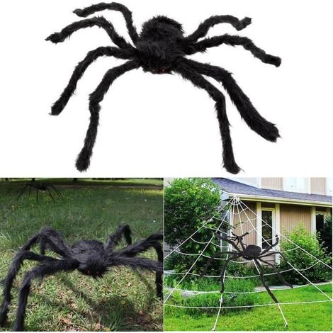 (Schwarze) haarige Riesenspinne Halloween-Dekoration Requisite Spukhaus-Partydeko 150cm Schwarze Spinne Langplüsch Rote Augen (1/4)
