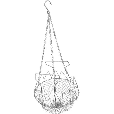 Panier Mangeoire à Poulets Suspendu 9 Pouces en Acier Inoxydable Chaîne Suspendre Incluse, Panier pour Légumes et Fruits, Finition Argentée, Limite la Dispersion des Aliments (1/5)
