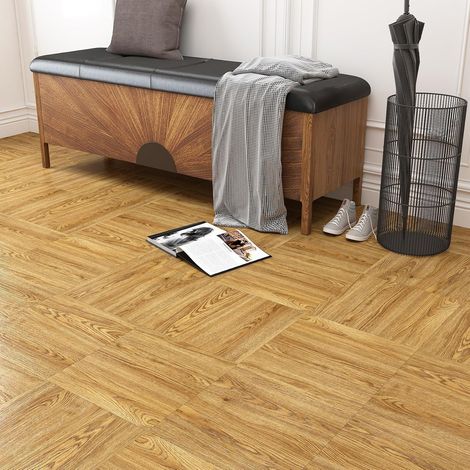 Dalle PVC Adhesive Sol Bois Effect Marron Cuisine Antidérapant 30x30cm 3Pièces PVC Sol Carrelage Dalle Adhesive Bois Revtement de Sols Pour Chambre 0.27m² Épaisseur 1.66mm Imperméable (1/5)