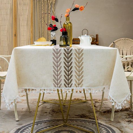 CCYKXA (1400×1800×5) Rectangular Farmhouse Tablecloth Cotton Linen Washable and Antifouling with Tassels for Kitchen, Dining Room, Picnic, Outdoor, Garden (1/5)