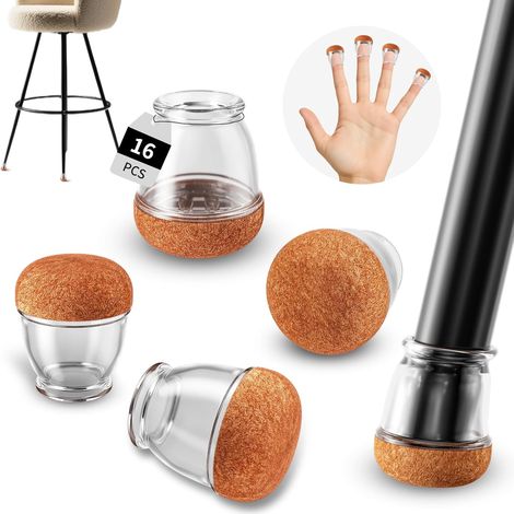 Mini Chair Glides 10-15mm, 16 Pieces Round Transparent Chair Leg Caps, Brown Felt Pads for Stool (1/5)