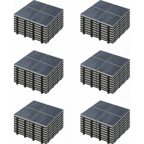 Oviala – Lot de 48 dalles clipsables en pierre noire – Dimensions 30x30 cm – Support PVC noir avec évacuation d'eau – Facile à installer