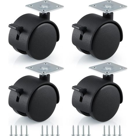 ruedas giratorias con placa de fijación de 38 x 38 mm, rueda de nailon de 50 mm con freno, rueda de nailon con bloqueo para bancos de trabajo, estantes, gabinetes y otros muebles móviles (1/5)