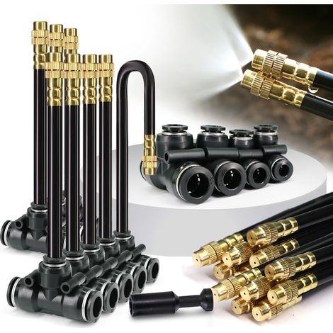 (B-6 mm à 8 mm, lot de 5) Buse d'arrosage rotative à 360° en laiton avec raccord rapide en T pour tuyau de 6/8/10/12 mm et jet réglable (1/4)