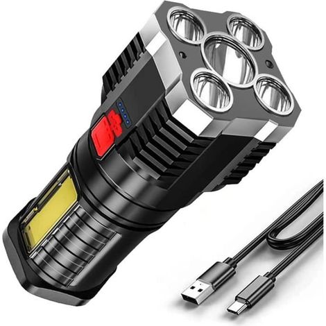 Lampe Torche Led Rechargeable Par Usb, Super Lumineuse 5 Led + Perles Cob, Lampe De Poche Puissante, Lampe De Camping-Ywey (1/4)