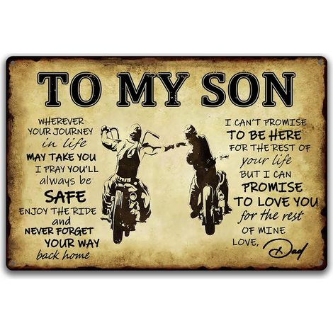 Plaque Métallique pour Mon Fils, Cadeau de Père à Fils, Plaque de Fer Drôle, Décoration Murale Vintagée, Plaque de Prière Métallique pour Motards, Plaque Inspirationnelle 20x30 Cm (1/5)