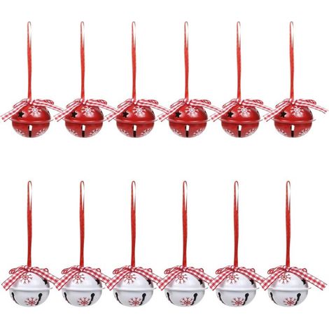 Kit de Cloches et Grelots de Noël, Décoration pour Arbre de Noël, Ornements Pendentifs Jingle Bells Rouge et Blanc 12 pièces