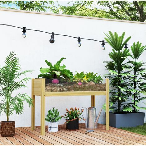 Jardinière surélevée 110x50x80 cm bois naturel OKMYHOME (1/4)