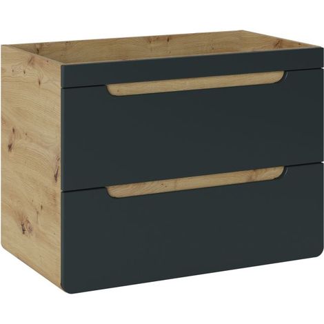 Meuble sous vasque suspendu ARUBA 2 tiroirs – Pour vasque encastrable 80 cm-Naturel/Noir-Largeur 80 cm (1/3)