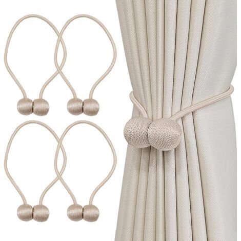 Lot de 4 embrasses de rideaux magnétiques avec aimants pour pinces à rideaux, décoration de maison, bureau, beige (1/5)