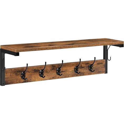 Wandgarderobe Haken Ablage Vintage-Stil Wandmontage 70x15x25 cm Dunkelbraun (1/5)