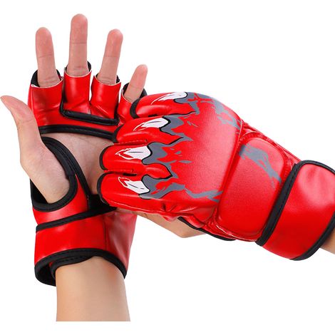 Gants de boxe demi-doigts, gants de frappe paumes ouvertes, gants de combat, de kickboxing et de sparring pour hommes et femmes, entraînement de boxe, rouges (1/4)
