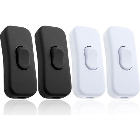Interrupteur Bipolaire, 4 pcs, Remplacement du commutateur en ligne, Interrupteur Lampe de Chevet, Interrupteur Lampe, Interrupteur Bipolaire, pour Lampe de Table, Lampe de Chevet, Blanc/noir (1/5)