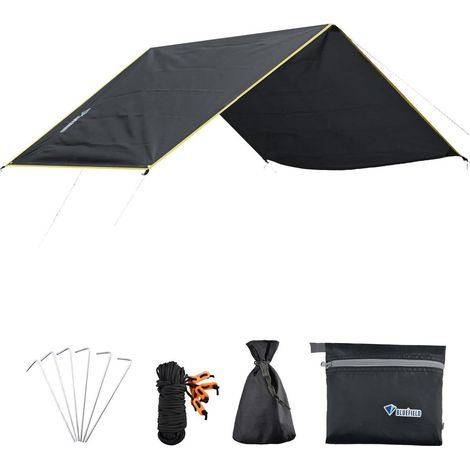 Tarp imperméable 1.8x2.2m noir, bâche polyvalente camping, randonnée, protection solaire (1/5)