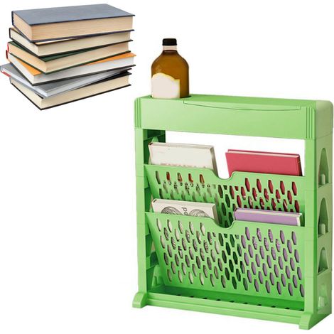 Étagère multifonctionnelle, style simple, grande capacité, une seule rangée, gain de place, étagère de rangement pour livres à plusieurs niveaux, double étagère verte (1/5)