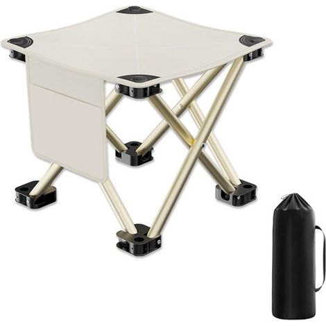 Taburete de camping, Taburete plegable portátil, Mini taburete plegable, Silla plegable ligera, pesca, barbacoas, playa, etc. (Blanco roto) (1/5)