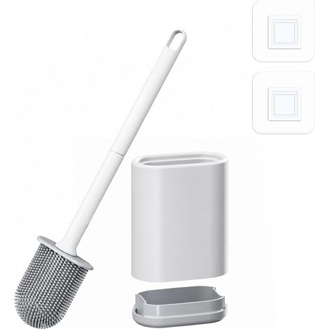 Brosse WC en silicone - Brosse WC et porte-brosse WC avec poignée amovible, poils en TPR flexibles, montage mural ou debout, support à séchage rapide - Idéal pour salle de bain, camping-car et (1/5)