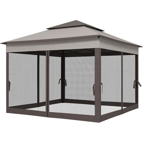 Carpa de jardín plegable tipo pabellón con paredes laterales Carpa emergente 3,25 x 3,25 x 2,65 m en gris claro para fiestas y eventos en el jardín (1/5)