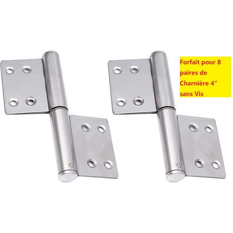 8 paires de charnières à drapeau en acier inoxydable de 4 pouces, charnières de porte amovibles, charnières de porte à rotation à 360 degrés, charnières de meuble pliantes silencieuses (1/5)