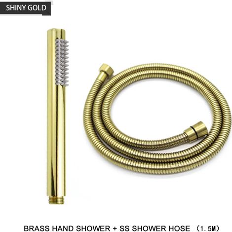 (Flexible de douche S Gold) Pommeau de douche à main en laiton, pommeau de douche rond pour salle de bain, blanc/or brossé/chrome/gris/noir mat (1/5)