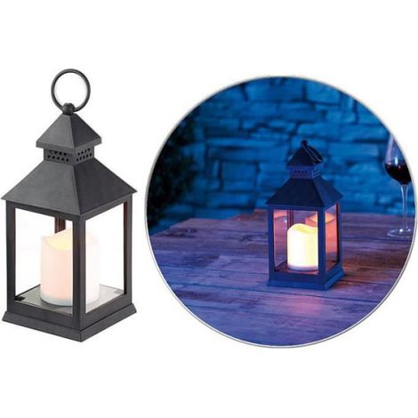 Lanterne LED - Effet Flamme Vacillante - Pour Extérieur - Minuteur 6 Heures - Noir - Lot De 2 (1/4)