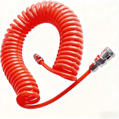 Flexibler 6 m langer Kompressorschlauch, einziehbarer Kompressorschlauch mit 1/4"-Anschlussstecker, explosionsgeschützter Druckluftschlauch, orange, 8 m Außendurchmesser für Kompressoren