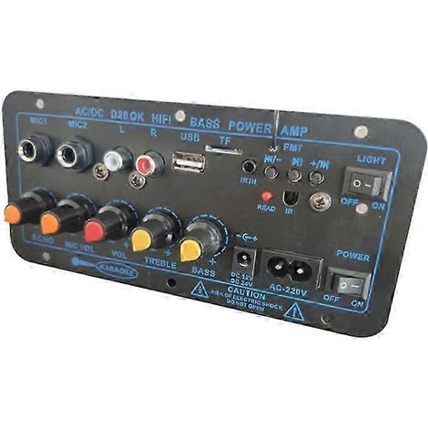 Carte d'amplification stéréo numérique Bluetooth 200 W avec caisson de basses et double microphone pour karaoké, compatible avec haut-parleurs de 8 à 12 pouces (prise US). (1/5)