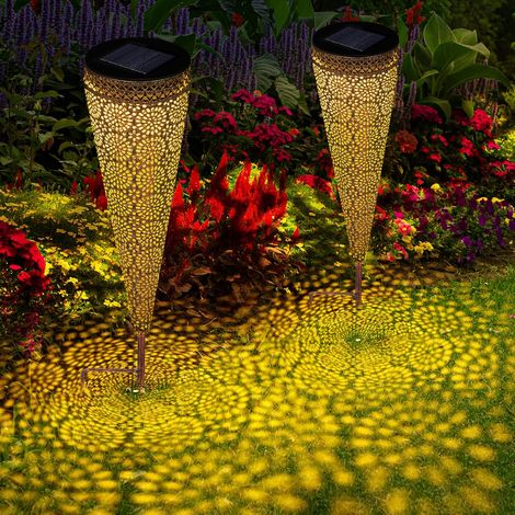 Lampe Solaire Extérieur Jardin, 2pcs Solaire Eclairage Exterieur Lumière, IP65 Étanche LED Lampe Solaire au Sol Blanc Chaud Décoration Pour Terrasse, Pelouse, Chemins, Jardin, Allée [Classe énergétiqu (1/2)