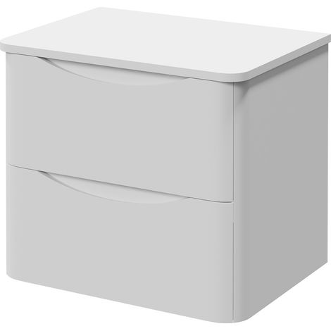 Vela Satin White 600mm Wall Mounted 2 Drawer Vanity Unit for Countertop Basins