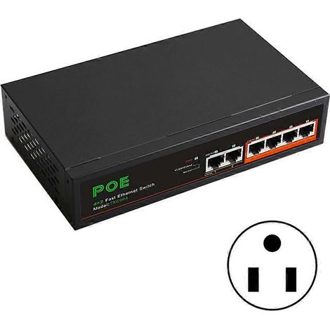 DIEWU 2+4 Fas Ethernet-Switch 2 Uplink-Ports + 4 100M-Ports, 100-240V 62W Netzteil, US-Stecker.