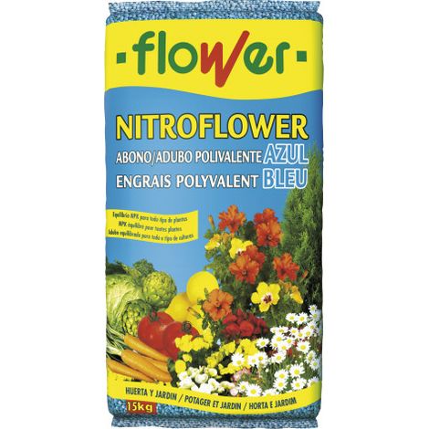 FLOWER Abono Granulado Polivalente Azul NITROFLOWER, Saco 15 kg