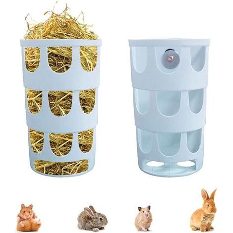 2 Pièces Mangeoire à Herbe, Mangeoire à Foin, Mangeoire à Foin pour Lapin, Distributeurs Nourriture Gamelle en Plastique Hangable Manger Poreux, pour Cochon d'Inde, Chinchilla, Lapins, Bleu (1/5)