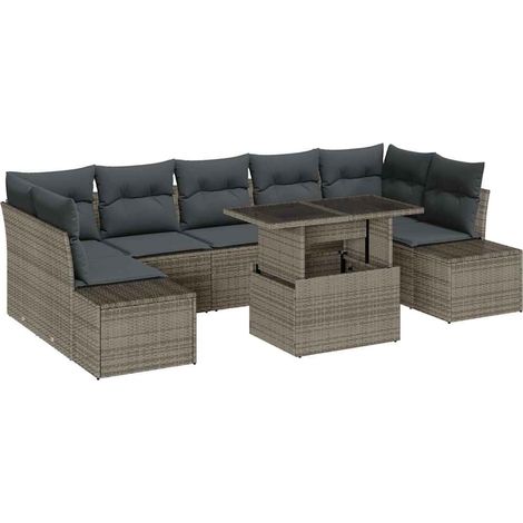 Maison Exclusive - Sofa Set mit Kissen 8 pcs Grau Poly-Rattan