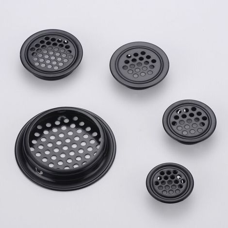 Rejilla de ventilación redonda de acero inoxidable – Paquete de 20 unidades, Ø 53 mm, color negro, para autocaravanas, baños y cocinas.