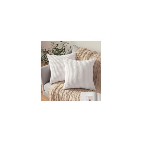 Lot de 2 Housse de Coussin Décoratif en Velours Côtelé Canapé Taie d'oreiller Douce pour Maison Salon Chambre Lit 40x40 cm Blanc