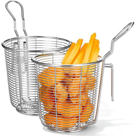 (2er-Set) Edelstahl-Siebe, feinmaschiges chinesisches Edelstahl-Sieb mit Griff und Haken, Nudelkorb für Fondue, Pasta und Ramen (1/5)