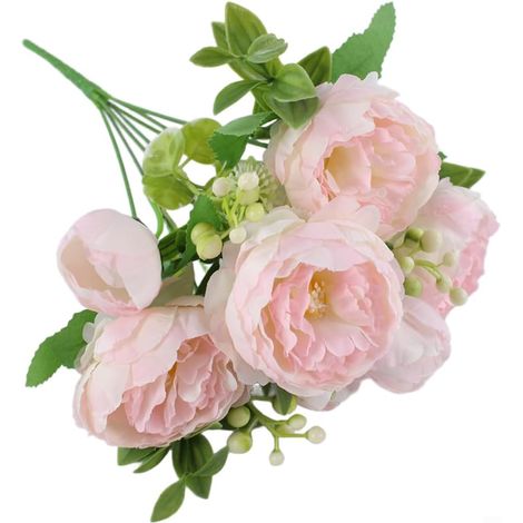 Bouquet de pivoines artificielles en soie avec 7 têtes avec 4 fleurs et 3 bourgeons, arrangement floral réaliste pour maison, fête de mariage, centre de table, décoration de table (rose (1/5)