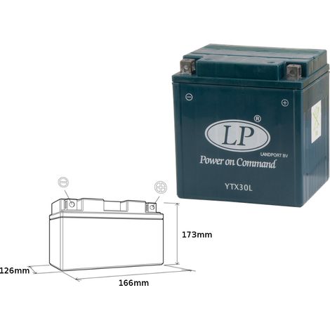 Landport YTX30L Batterie 12V 30Ah wartungsfrei 166x125x175mm