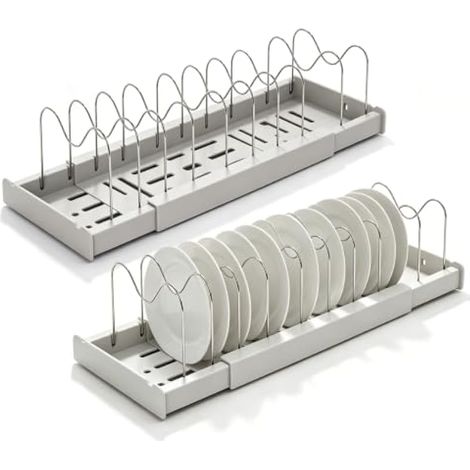 Lot De 2 Rangement Poele Et Casserole, Organiseur De Poêle Avec 10 Séparateurs Réglables, 32-57cm Extensible Range Couvercle, Rangement Casserole Cuisine Avec Rail Coulissant Pour Placard, Tiroir (1/5)