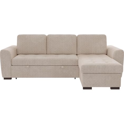 Mobilier Deco – Canapé d'angle réversible convertible en velours côtelé beige – Coffre de rangement – Design moderne pour intérieur contemporain (1/5)