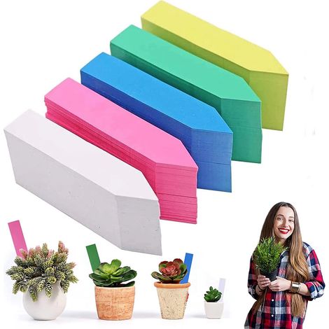 SABIR Etiquette Potager en Plastique Multicolore (Lot de 500) - 10 x 2 cm - Pancarte Jardin Potager/Etiquette Jardin Imperméable en 5 Couleurs pour Pépinière, Semences, Plantes et Herbes (1/5)