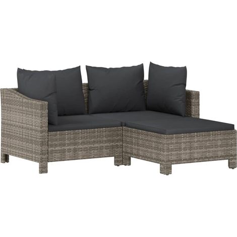 Muebles de jardín muebles de exterior juego de muebles de 3 piezas con cojines grises resina tejida 020015974