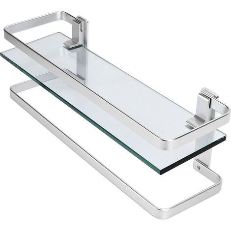 Badezimmerregal aus Glas und Aluminium, schlichtes silbernes Regal. (1/5)