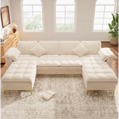 Sofá rinconera en U de 4 plazas modular con 2 chaise longues, 262 x 134 x 86 cm, beige HAVRYA (1/5)