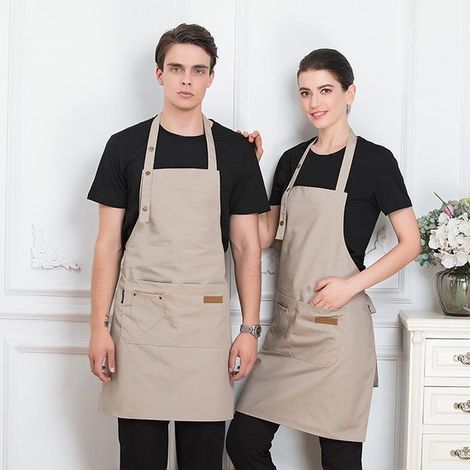 Delantal de cocina para mujer (1 unidad), Delantal de cocina ajustable con bolsillos, Delantal unisex lona impermeable, Color caqui, 76 x 66 cm (1/5)